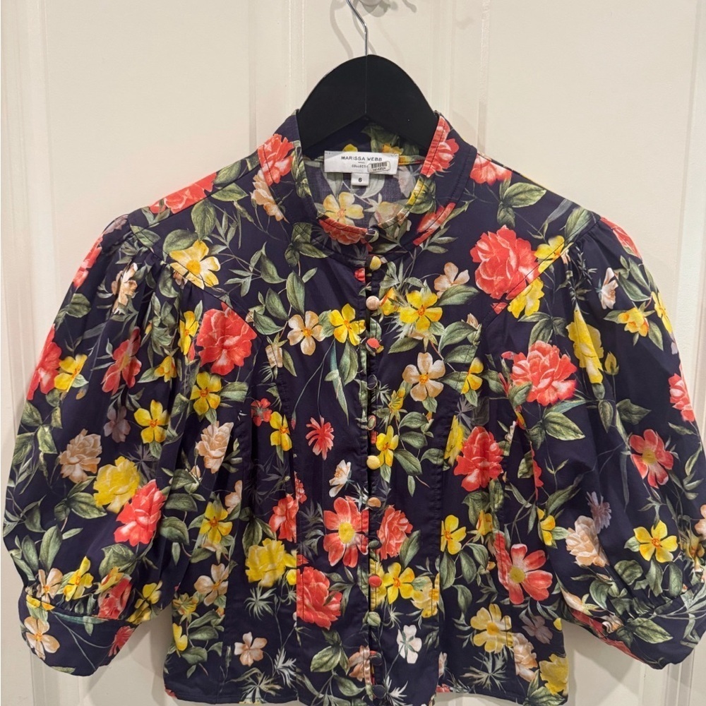 Marissa Webb Puff Sleeve Floral Crop Top size 6 $219 - Picture 2 of 6